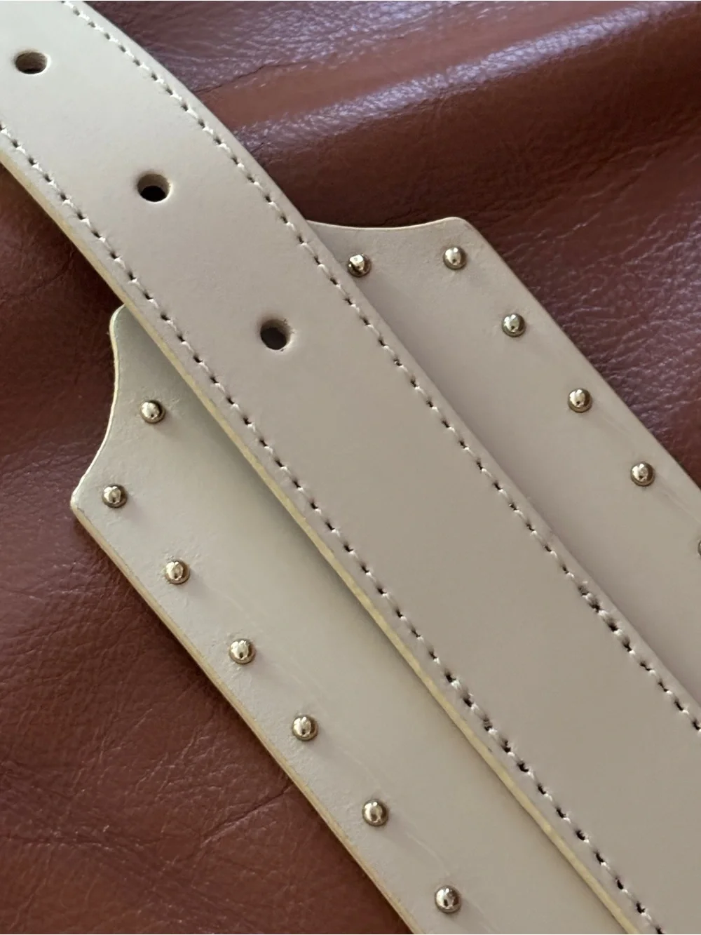 NWT Loft Women's Gold Studded Wide Leather Corset-Style Belt Tan - Size M/L